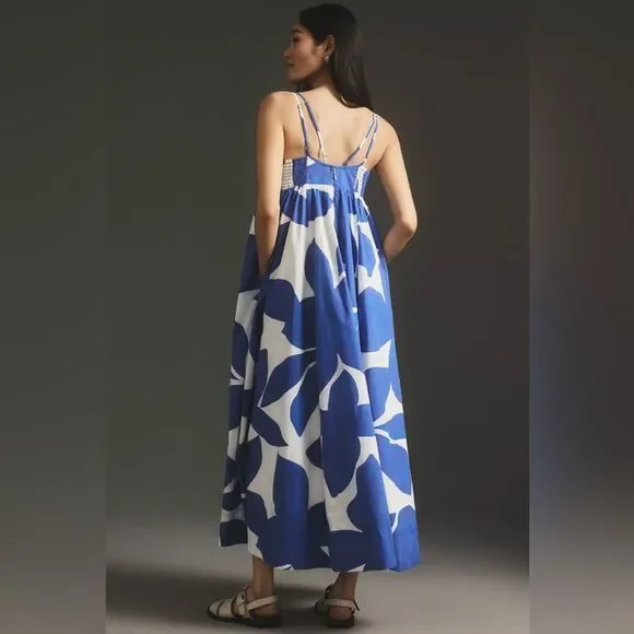 Anthropologie Printed Babydoll Smock Maxi Dress Size XS *Flawed* Spring Summer - Picture 2 of 11